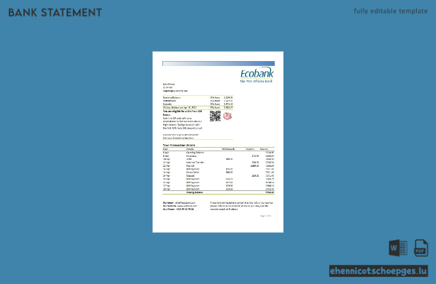 Beispiel eines Kontoauszugs der Ecobank Burkina Faso (Excel-Vorschau)